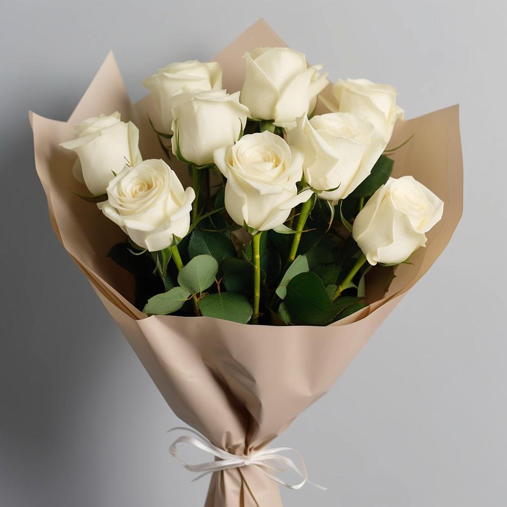 Букет 9 Белых роз Эдлесс Лав в Новая Жизни