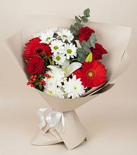 Букет цветов из:  Розы, Хризантемы, Герберы и Лилии в Новая Жизни
