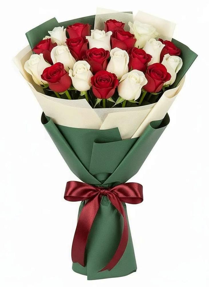 Букет Микс из красных и белых роз в Новая Жизни