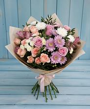 Букет цветов из:  Хризантемы, Розы и Альстромерии в Новая Жизни