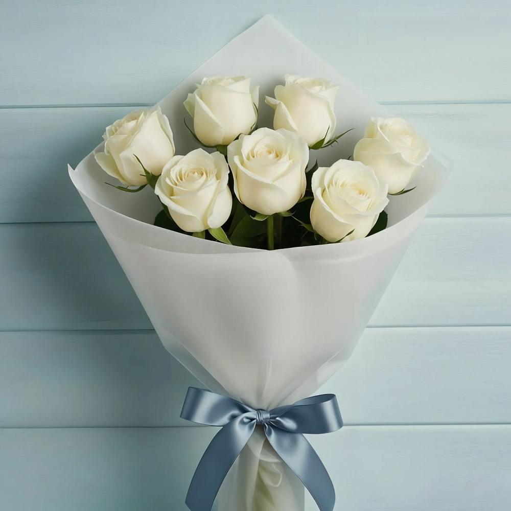 Букет 7 Белых роз Эдлесс Лав в Новая Жизни